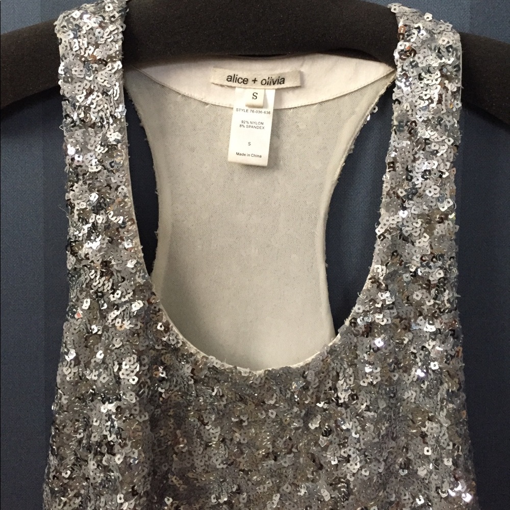 Alice + Olivia silver sequin racerback tank sz S