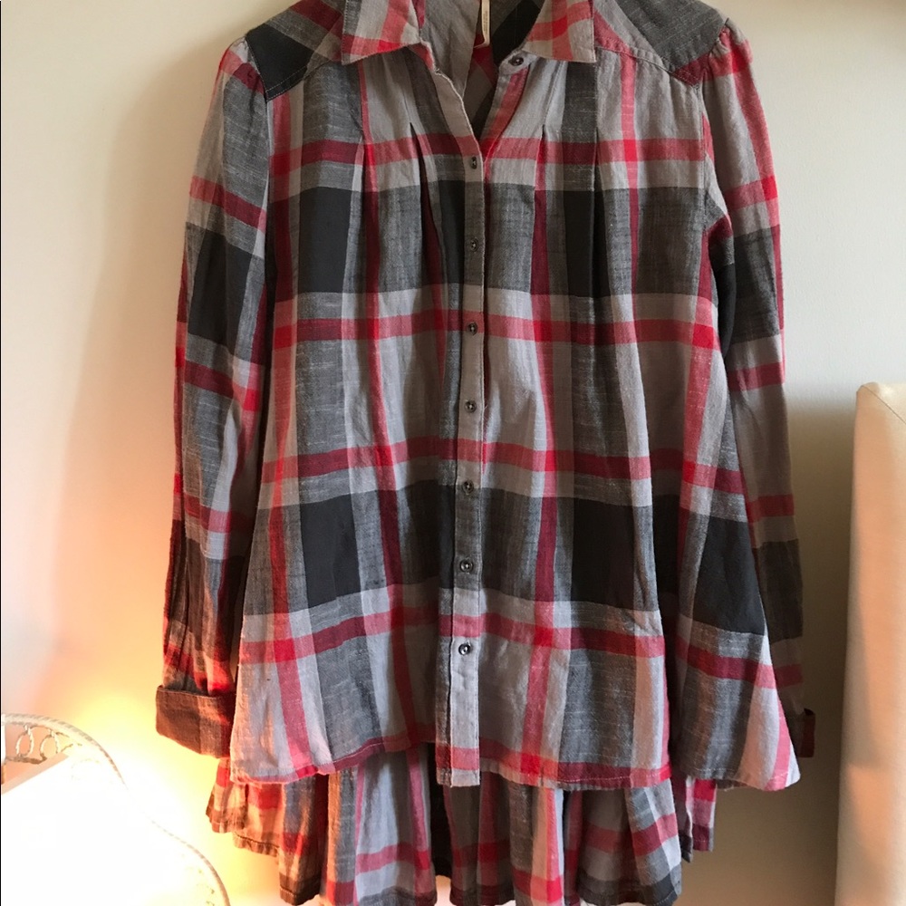 Free People Plaid Ruffle Top