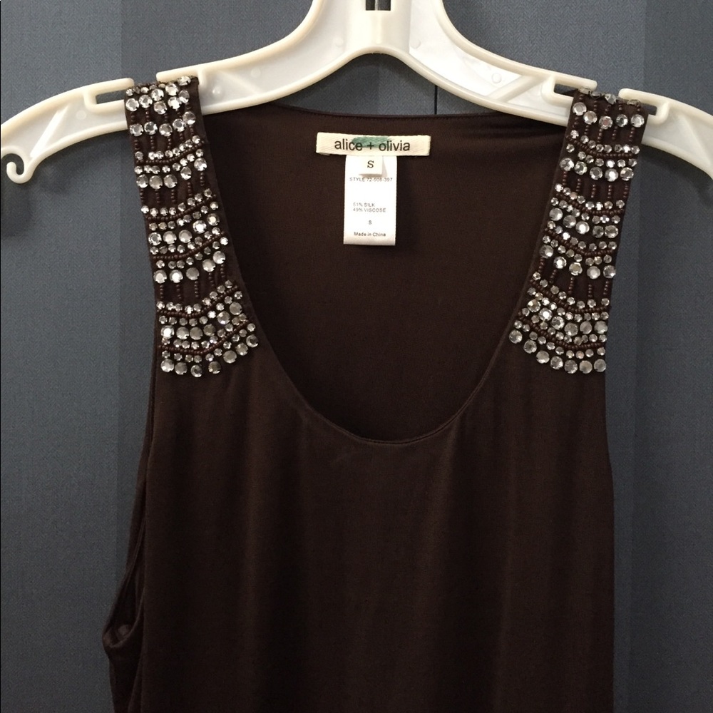 Brown embellished Alice + Olivia silk tank sz S