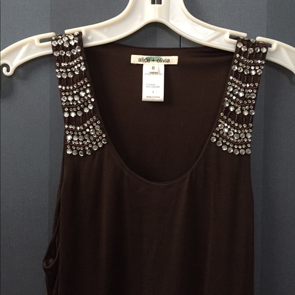 Brown embellished Alice + Olivia silk tank sz S - Picture 1 of 4