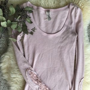 free people waffle thermal w/ lace arm cuff