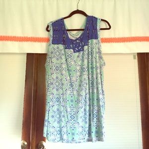 dept222 green white and blue shirt