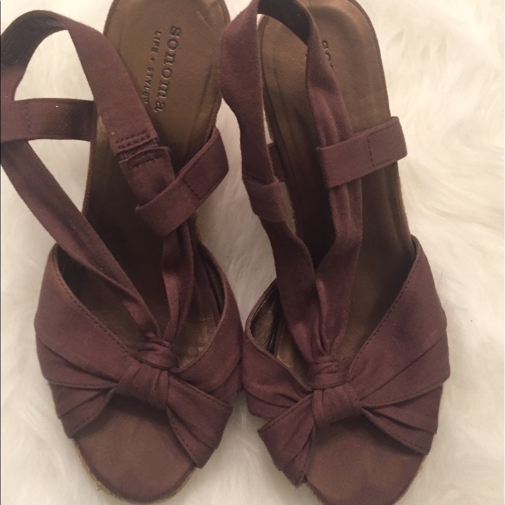 Brown cloth espadrilles wedge sandals