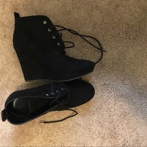 Black wedge boots worn once