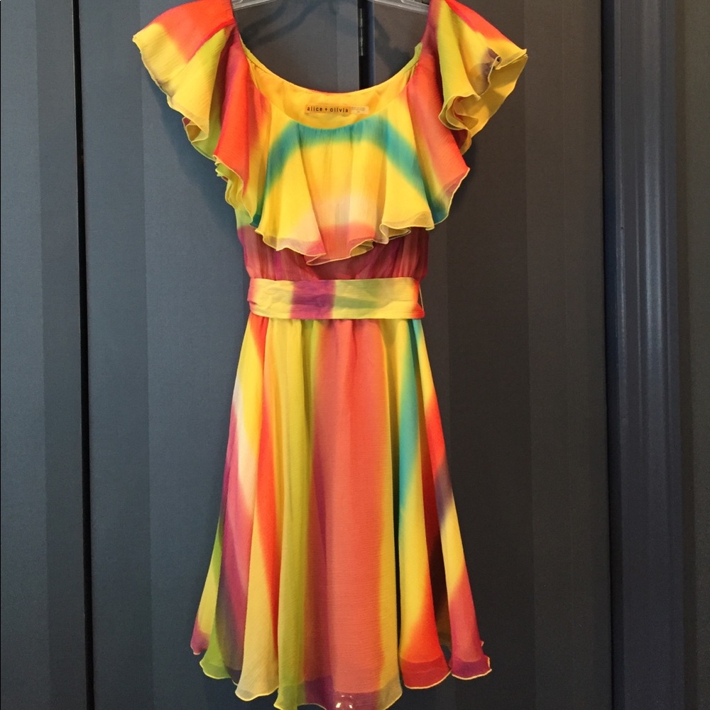 Chiffon tie-dye Alice+Olivia off-shoulder dress XS