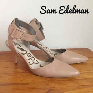 Sam Edelman "Okala" Nude leather ankle strap pumps