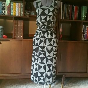 Loft XXSP Black and Gray Geometric Print Dress
