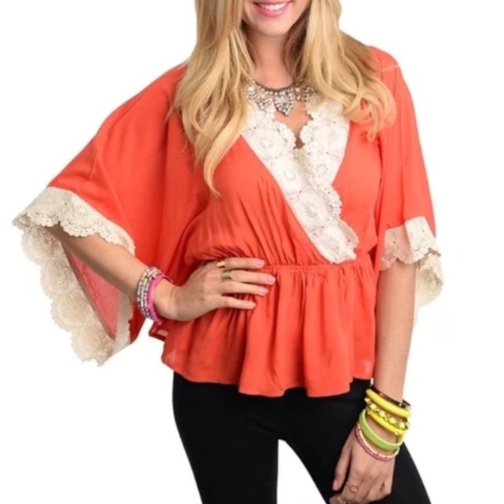 Crochet bell sleeved bohemian top M NWT