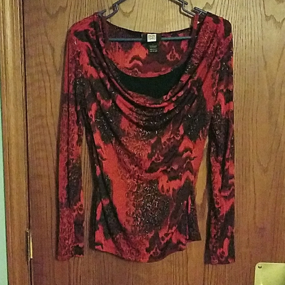 Studio 1940 Red and Black animal Print Blouse