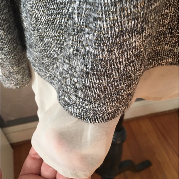 grey sweater with chiffon bottom and gold accents - Picture 3 of 4