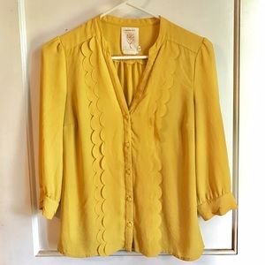 Anthropologie meadow rue yellow scalloped blouse