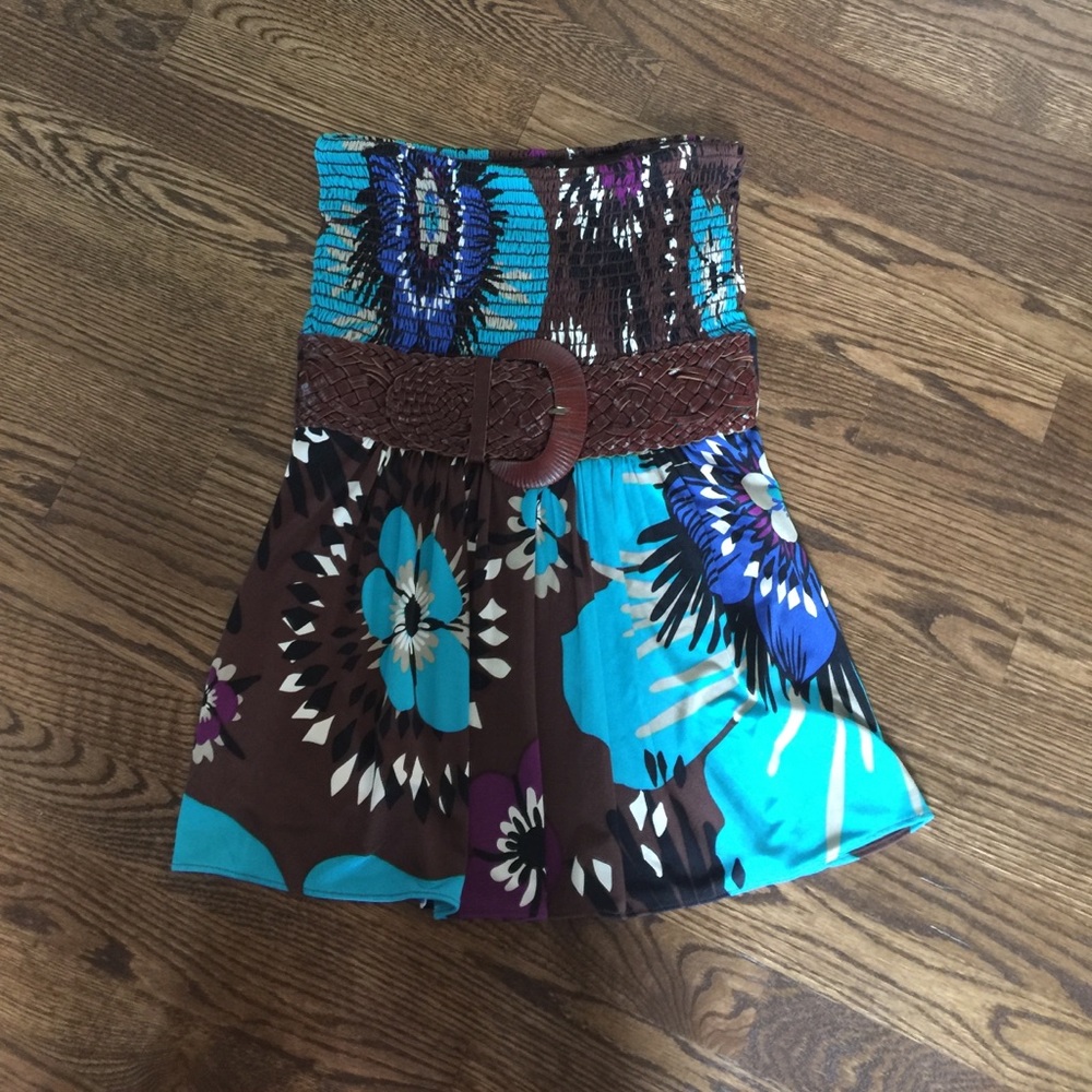 Multi color flower design strapless sky top