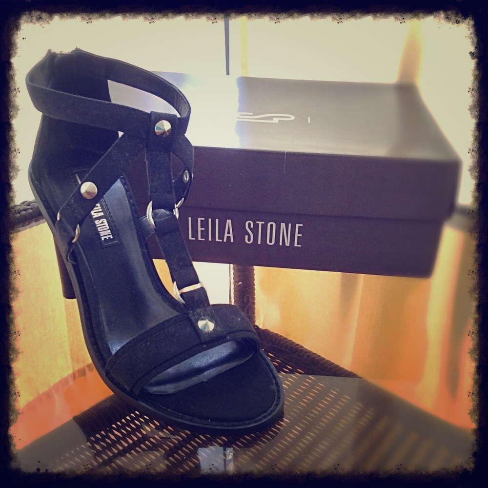 Leila Stone Black Naima Heels | New In Box 7.5