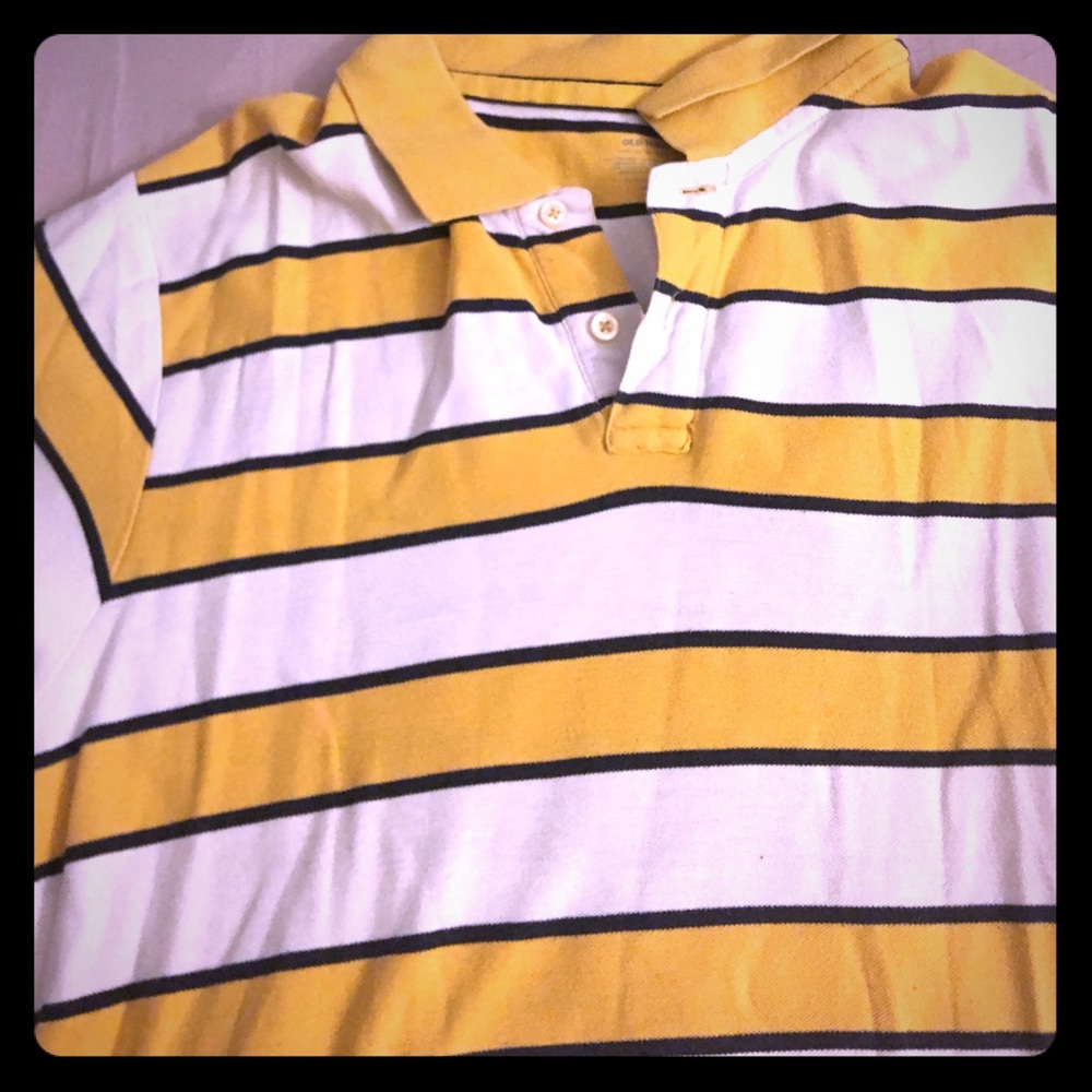 Yellow and white striped polo