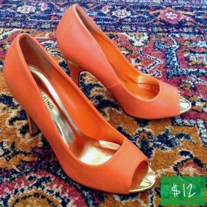 Call It Spring Bright Orange Open Toe Heels