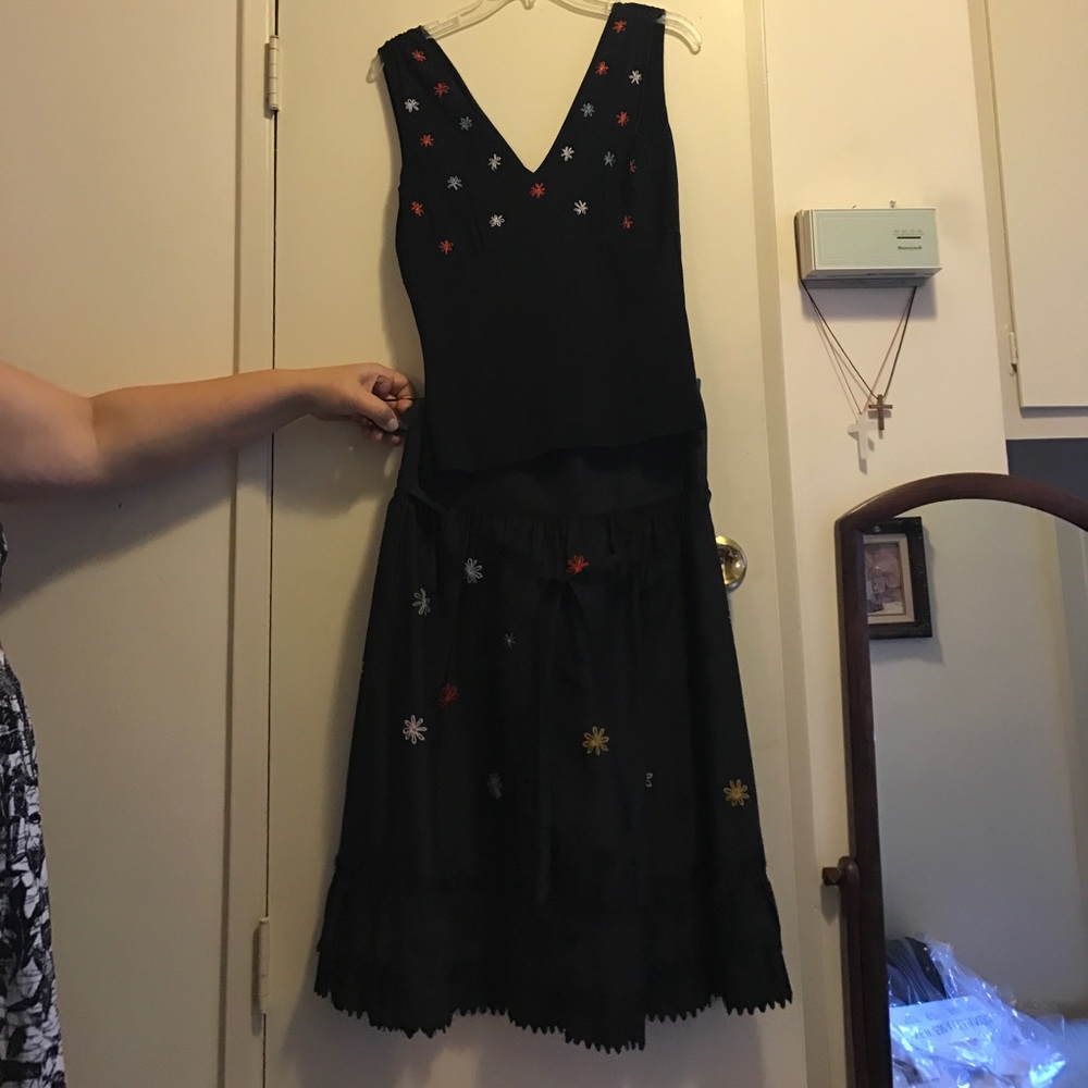 DKNY satin embroidered skirt and top