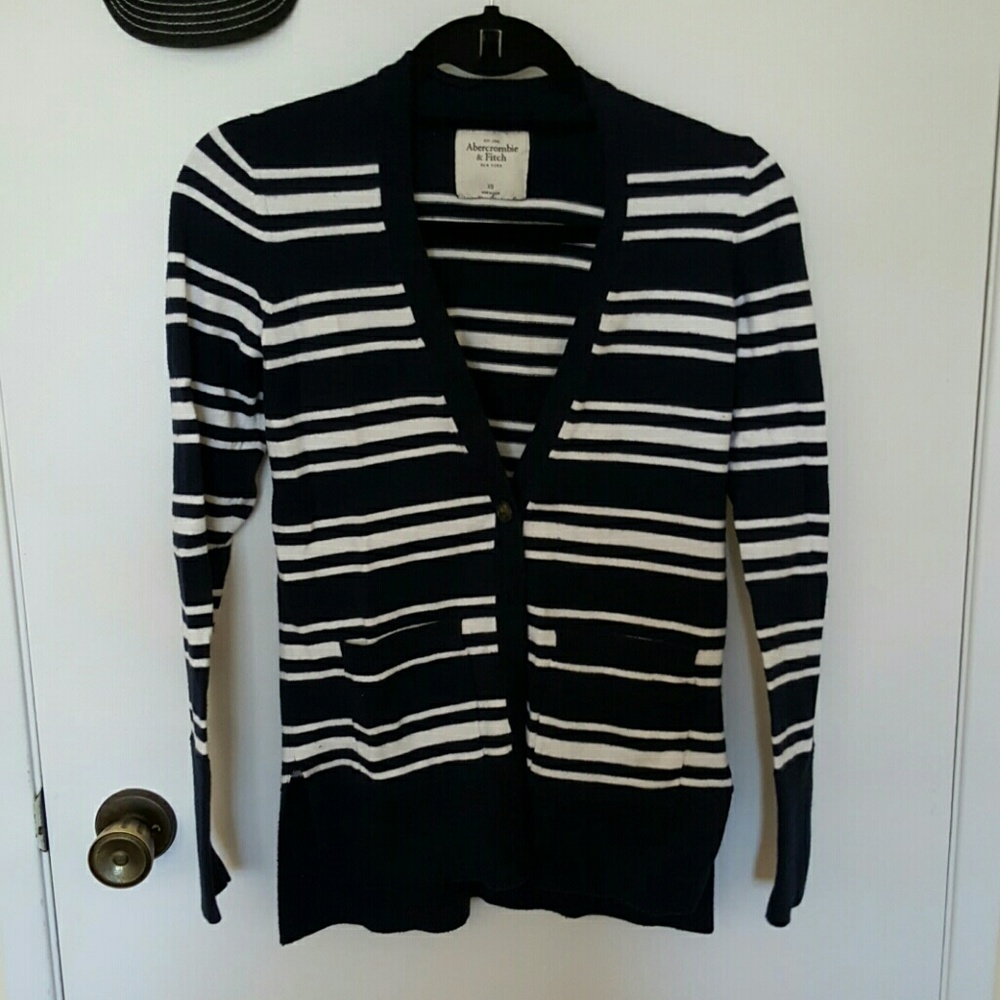 Blue and White Striped Cardigan