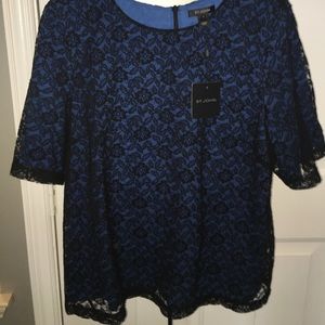 ST. John blue and black lace blouse