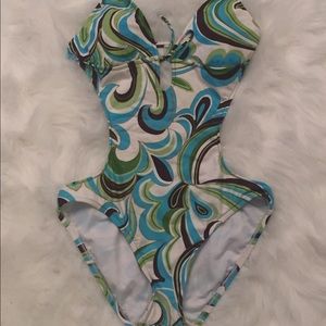 Monokini - blue, green, white, brown, gold