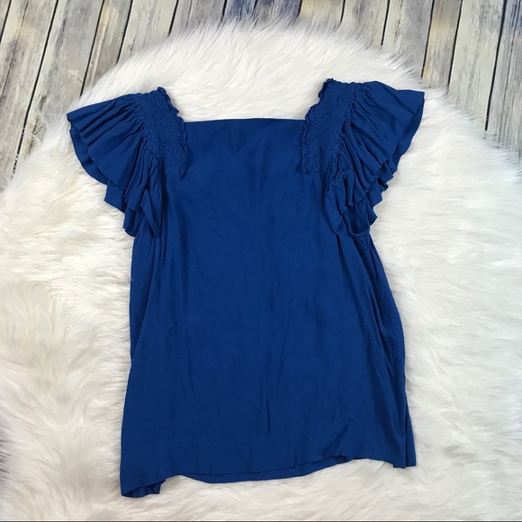 Anthropologie Tops - Maeve Anthropologie Epaulet Blue Ruffle Blouse Anthropologie Tops - Maeve Anthropologie Epaulet Blue Ruffle Blouse