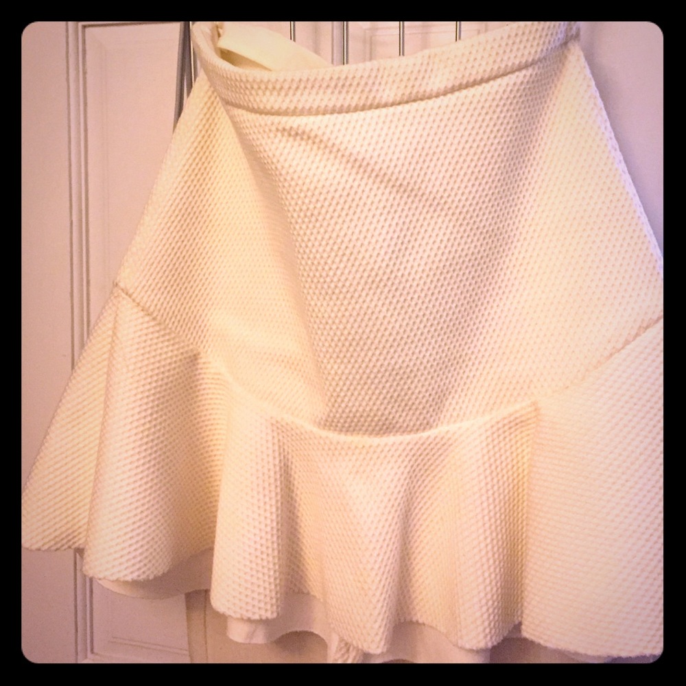 Zara white waffle skirt with ruffle