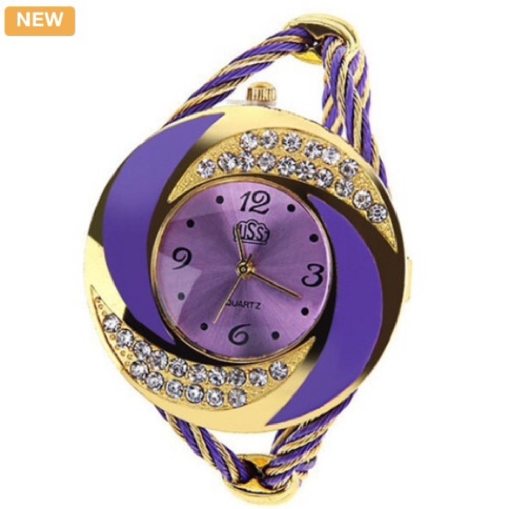 Braided Strap Bracelet Watch with Rhinestones