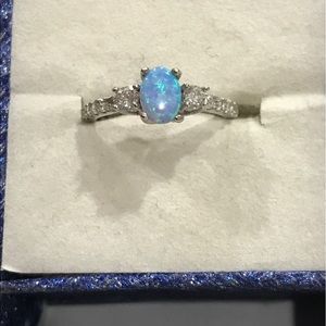 Blue opal silver ring