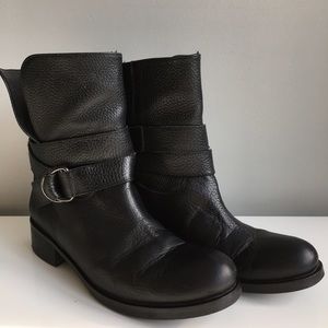 Black leather moto bootie with buckle size 7