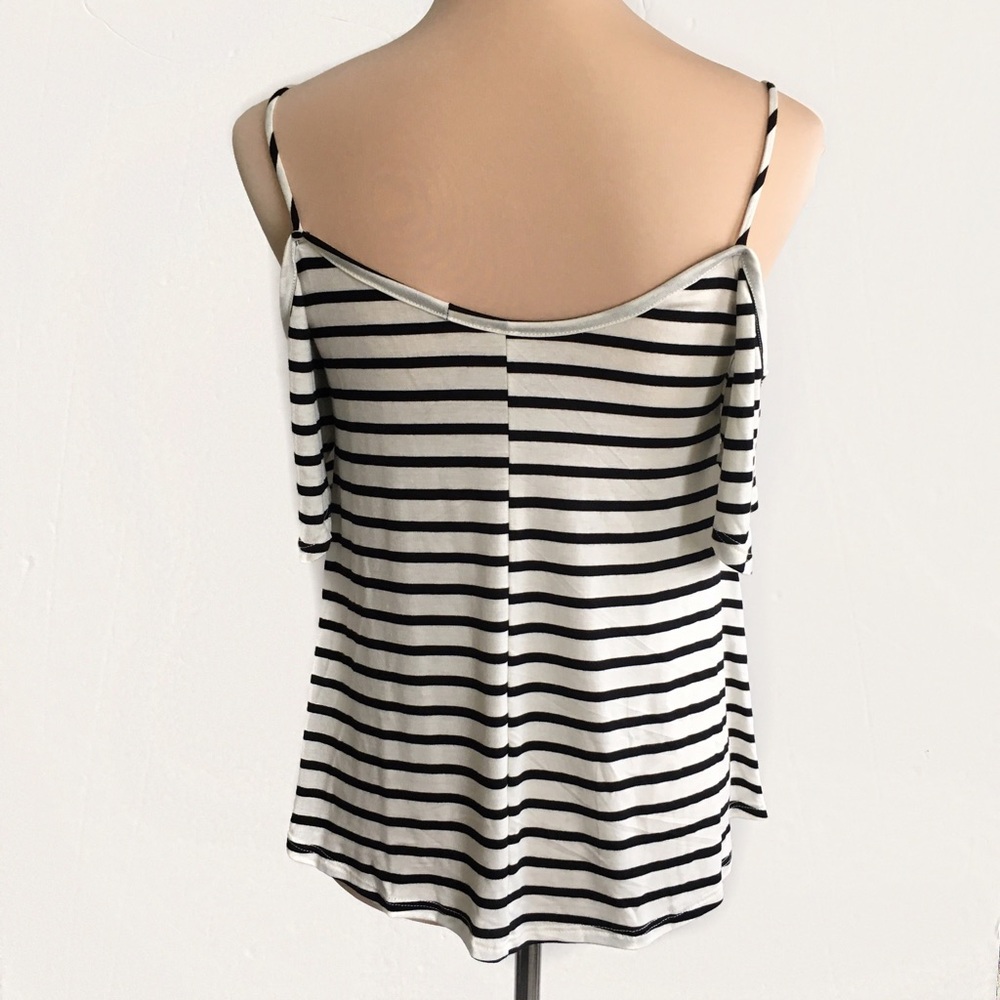Striped Cold Shoulder Cross Front Strap Top - Picture 4 of 8