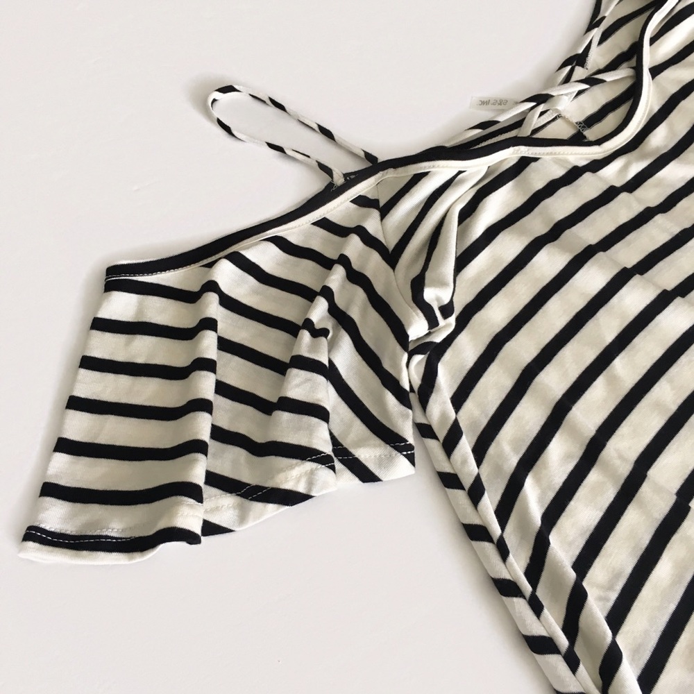 Striped Cold Shoulder Cross Front Strap Top - Picture 6 of 8