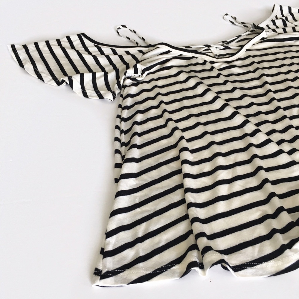 Striped Cold Shoulder Cross Front Strap Top - Picture 7 of 8