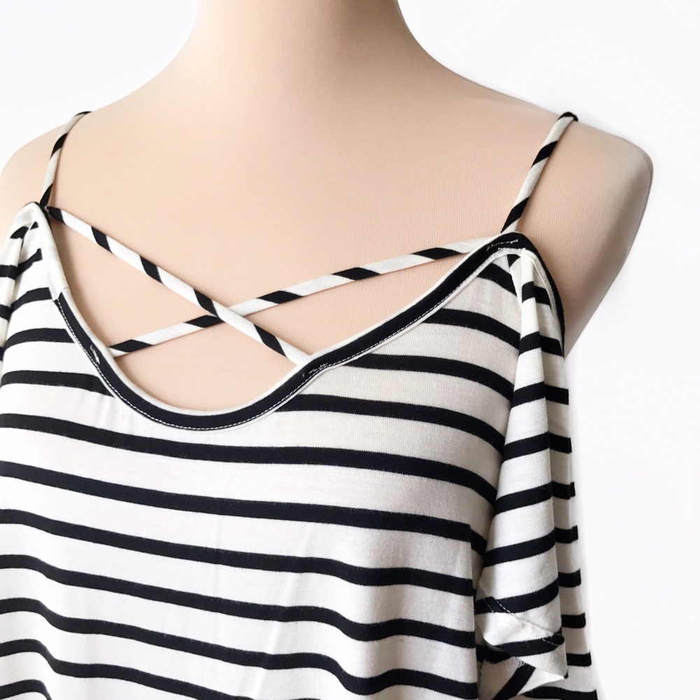 Striped Cold Shoulder Cross Front Strap Top - Picture 5 of 8