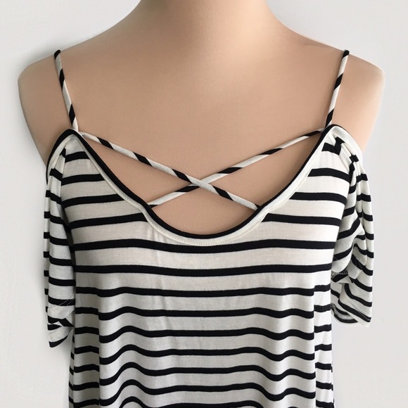 Striped Cold Shoulder Cross Front Strap Top - Picture 8 of 8