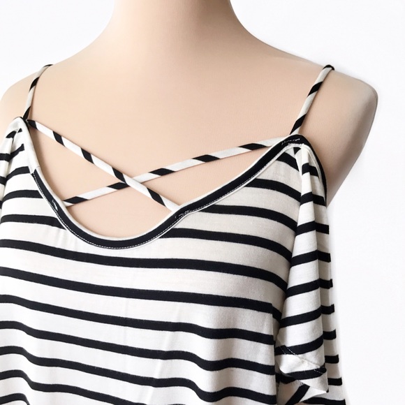 Striped Cold Shoulder Cross Front Strap Top - Picture 5 of 8