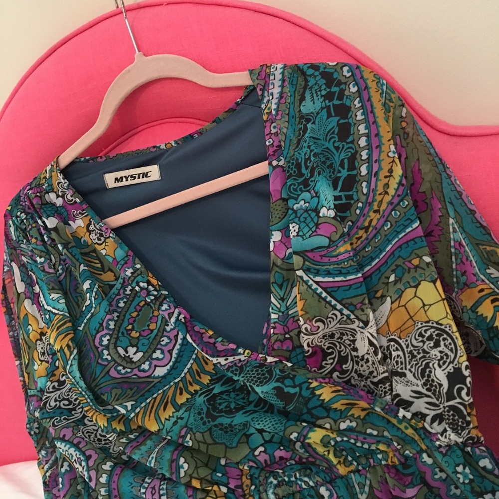 Colorful Mini Dress with Long, Sheer Sleeve