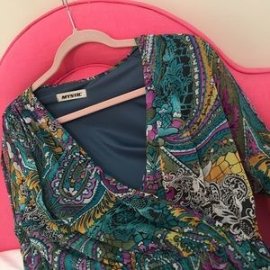 Colorful Mini Dress with Long, Sheer Sleeve