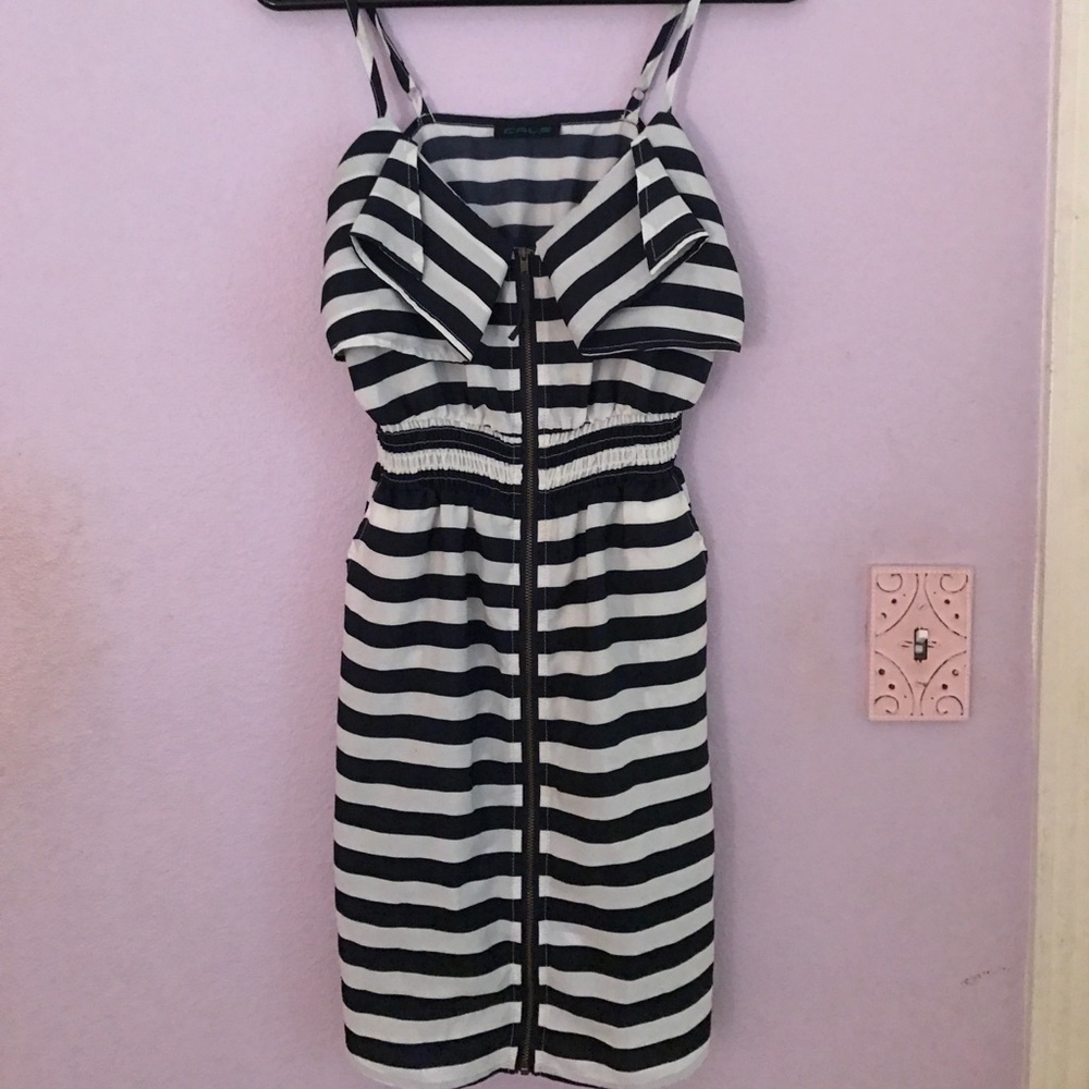 Navy and white zip up dress