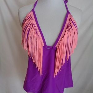 NWT OP Juniors Fringe Swim Top Tankini Purple XL