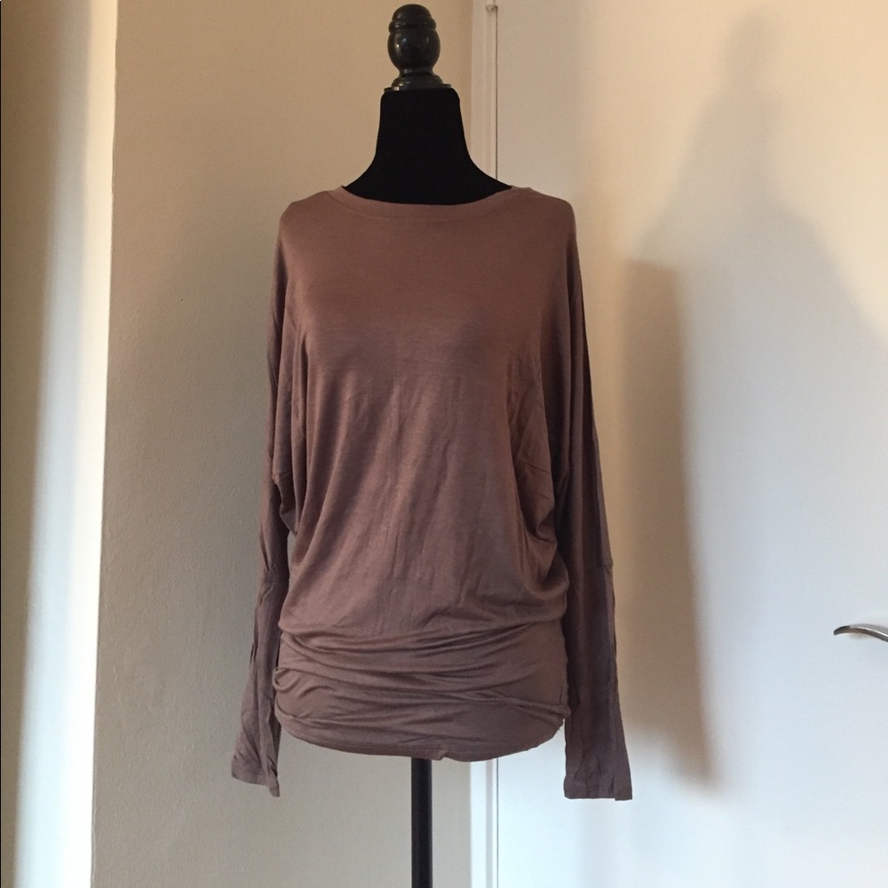 Mocha long, bat winged sleeve dolman crew neck top