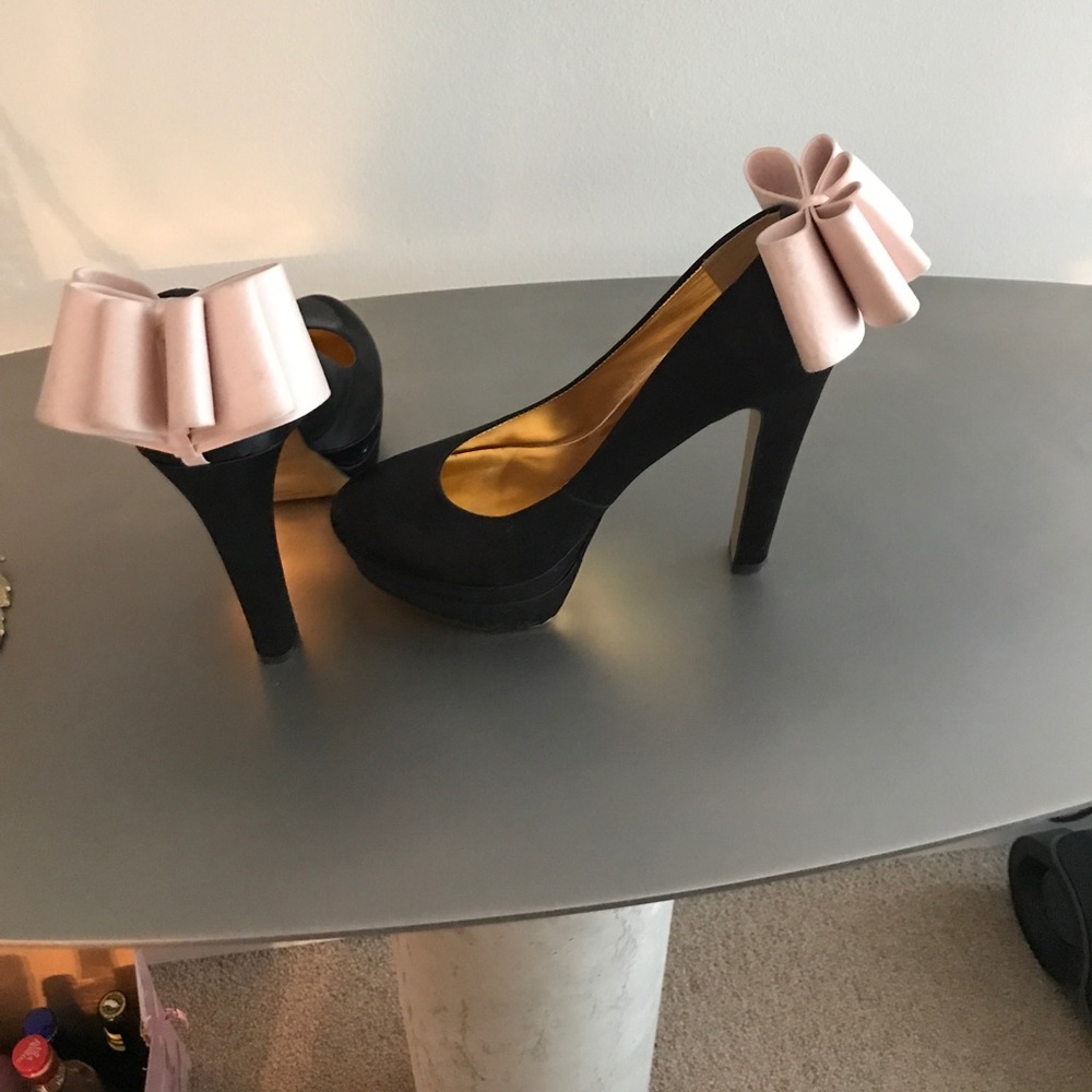 Ted Baker black satin pumps with bow