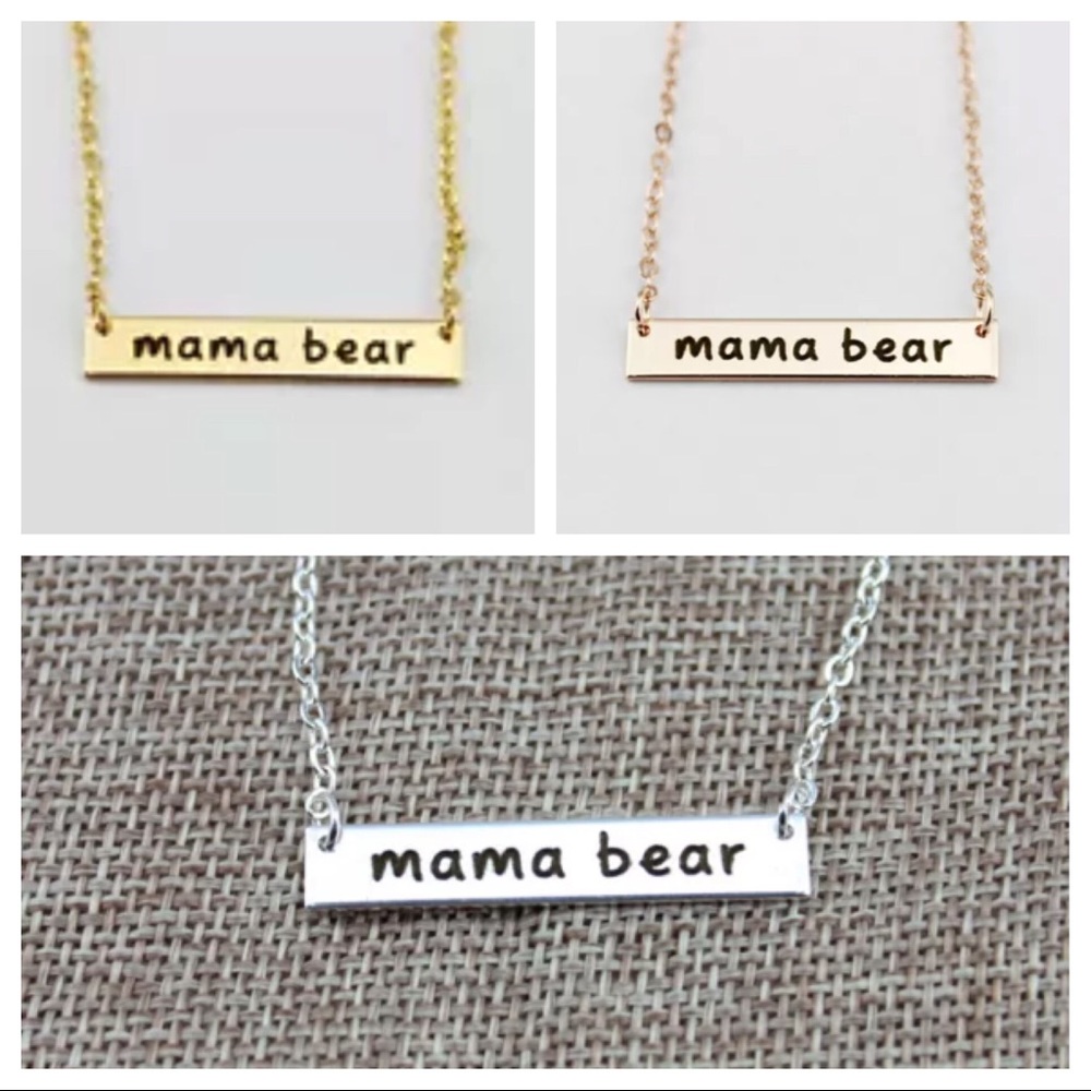 🔴🆕1 Gold left Mama bear engraved necklace