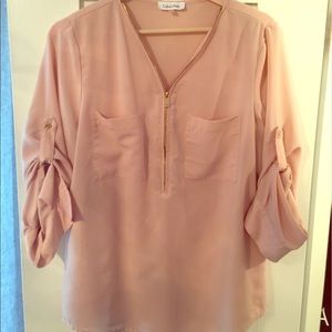 Blush Calvin Klein zip up blouse