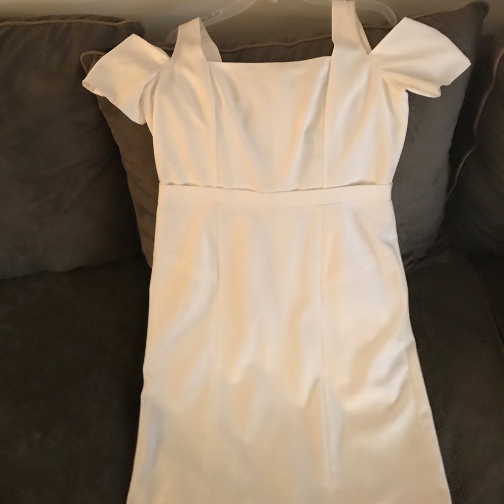 Bcbg off white cold shoulder dress