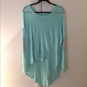 High-low top with sequin elbows