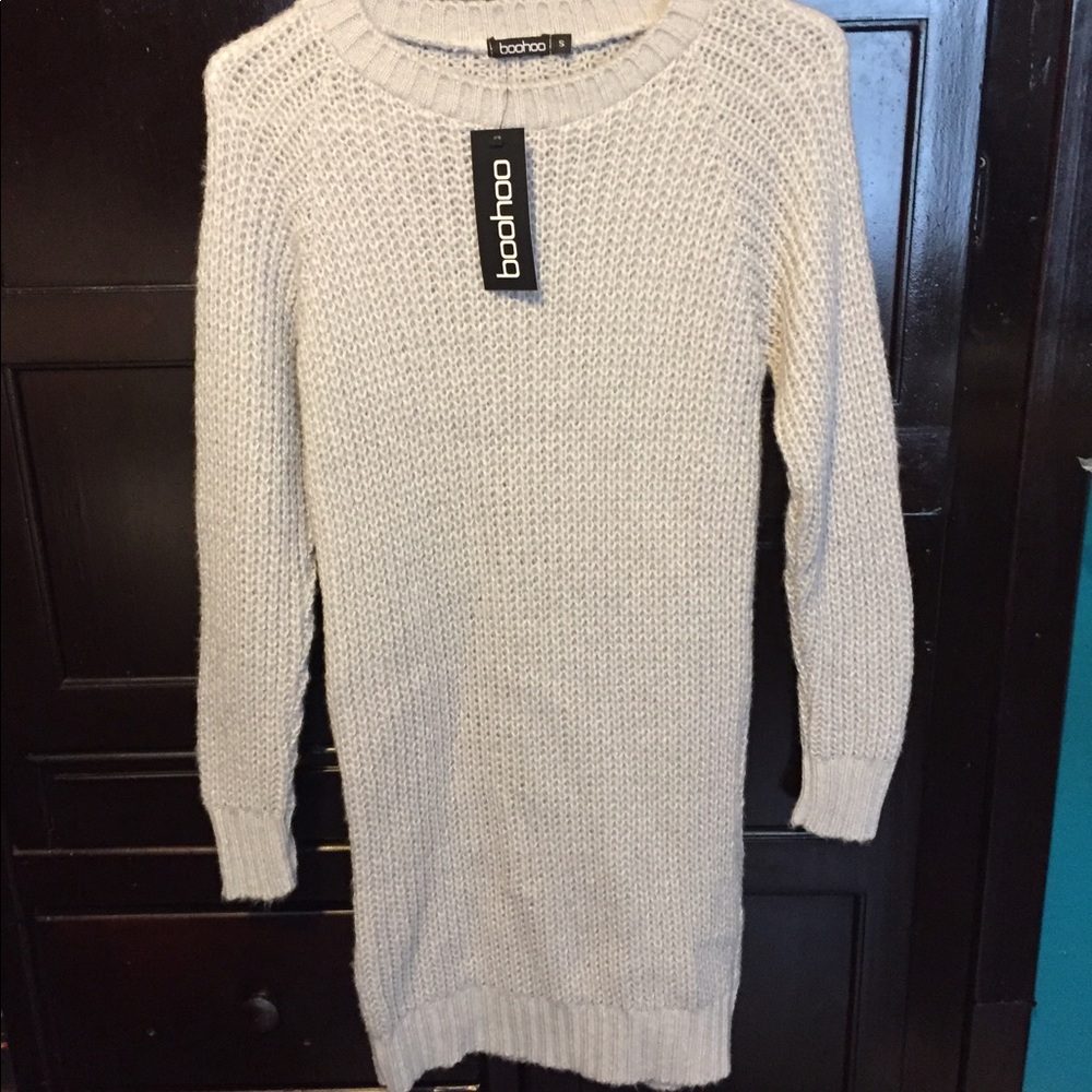 Long Sleeve Light-Grey Sweater Dress