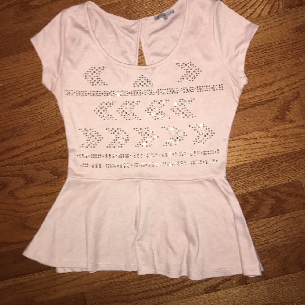 Pale pink with bedazzled front peplum top