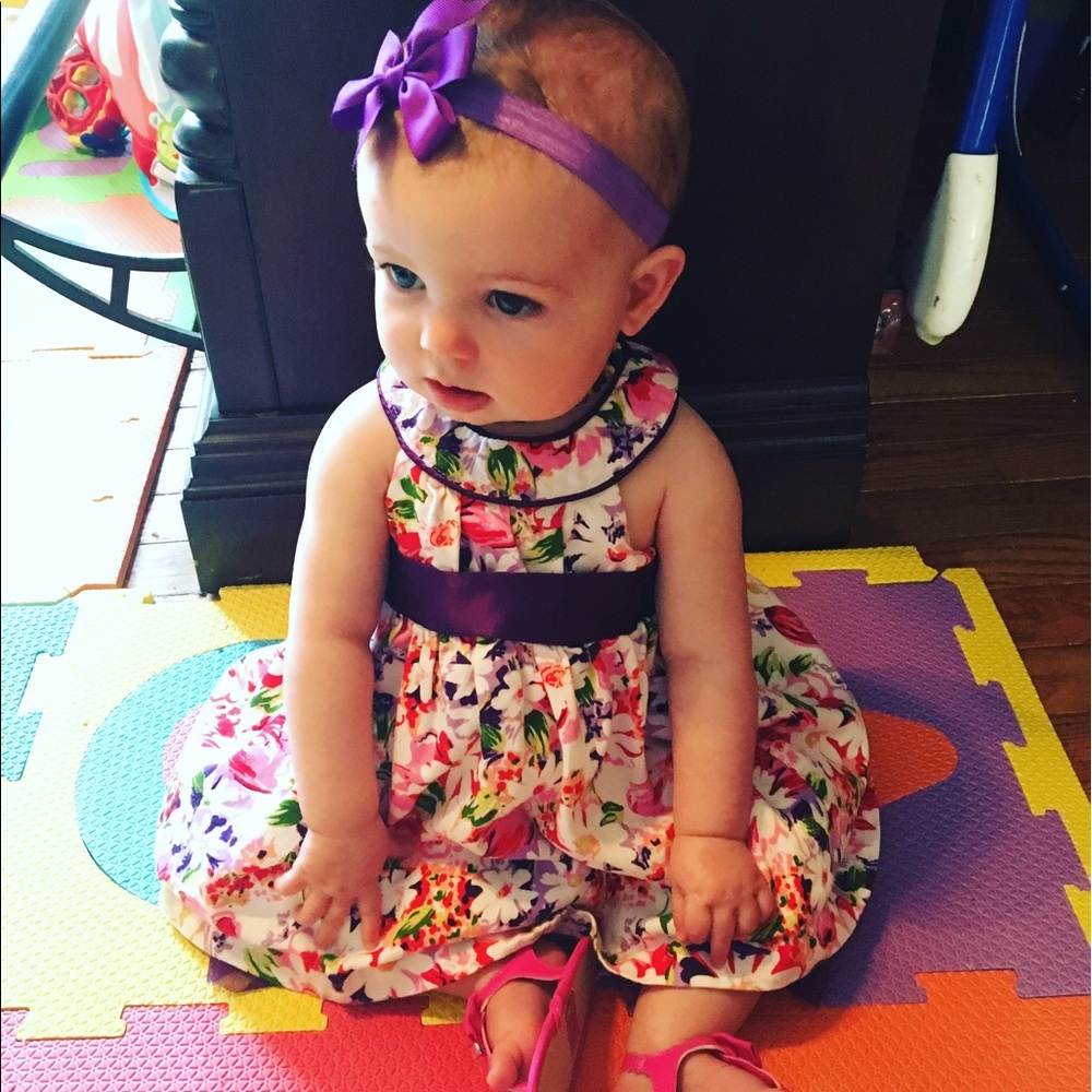 Purple floral dress with silk sash