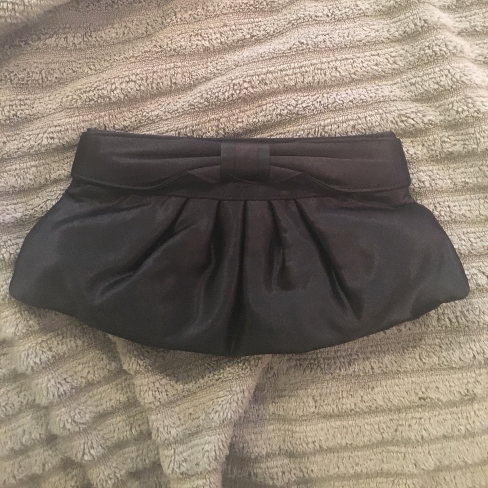 Black satin, bow front & back Steve Madden clutch