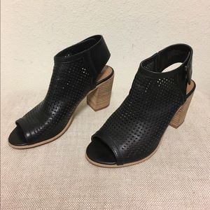 Black perforated open toed bootie