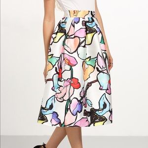 Multicolor Pleated Midi Skirt